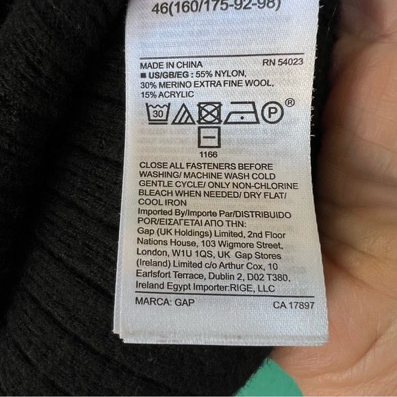 Y2K GAP MERINO WOOL HENLEY RIBBED SWEATER BLACK SIZE MEDIUM - Picture 5 of 7